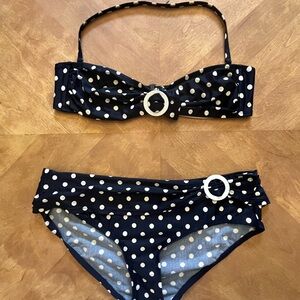 GAP Blue & White Polka Dot Bandeau Bikini – XL Top / L Bottom